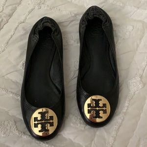 Tory Burch Minnie Travel Ballet-Black Leather/Gold